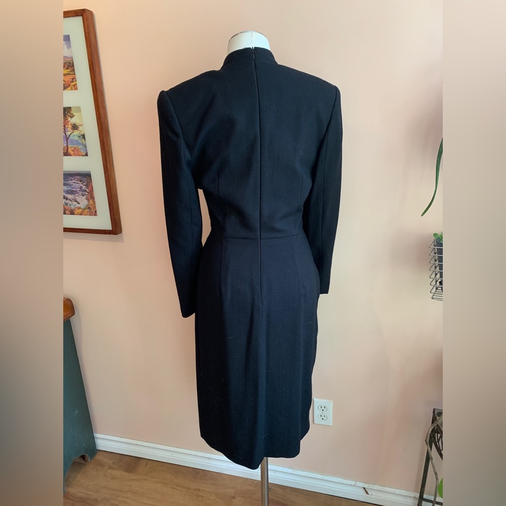 Classic Vintage 80s Black Long Sleeve Wool Professional Power Dress Sz S/M - Picture 4 of 11
